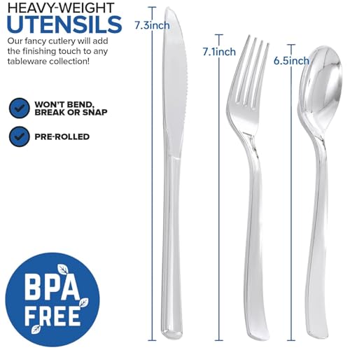 200 Pack Silver Wrapped Disposable Silverware Set - Heavy Duty for Wedding & Events (Variation: 200Pack-Silver)