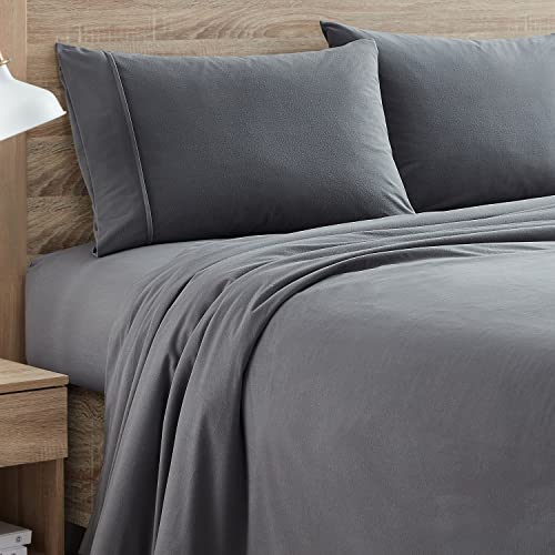 Gray Flannel Bed Sheet Set - Deep Pocket King Bedding with Fitted & Flat Sheets