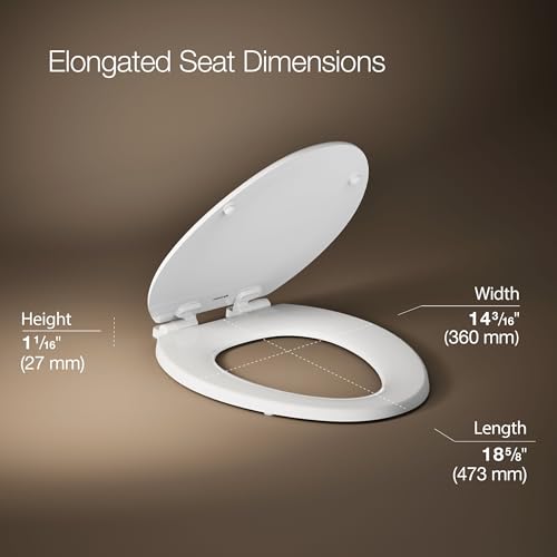 Kohler 20454-0 Ridgewood Elongated Soft Close Toilet Seat, White, Quiet-Close, Wood
