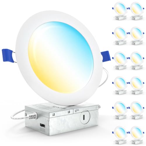 12 Pack 6 Inch Canless LED Recessed Light - Ultra-Slim, Dimmable, 5CCT, 14W