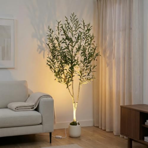 6ft Artificial Olive Tree with LED Light & White Pot - Wired USB Version