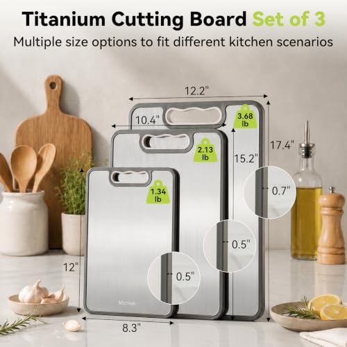 Set of 3 Double-Sided Titanium & Wheat Straw Cutting Boards - 15x10.4, 12x8.3, 17.4x12 Inches