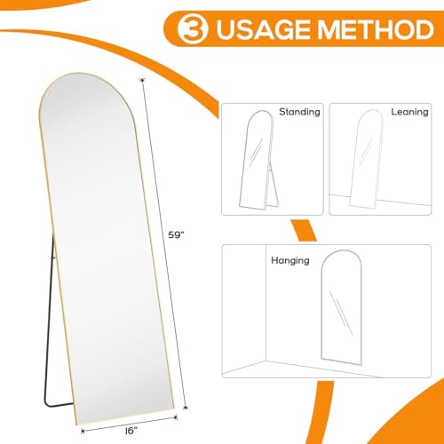 Aidoly 16x59-Inch Gold Arched Full Length Mirror Wall Mount or Floor Standing
