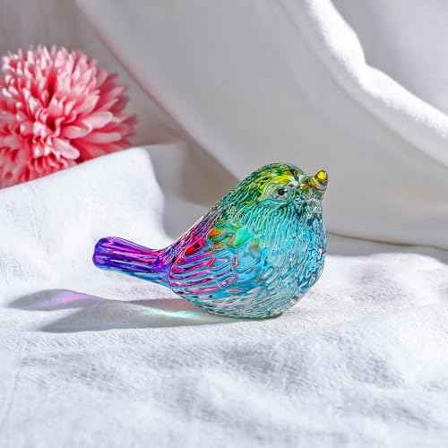 LONGWIN Glass Birds Figurines Decor for Home, Handmade Miniature Small Crystal Bird Gifts Animal Collectible Figuirne