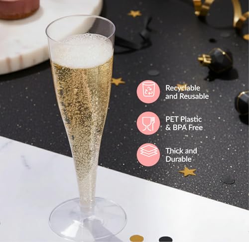 Prestee Disposable Champagne Flutes 4.5 oz Clear Plastic 200 Count Party Glasses