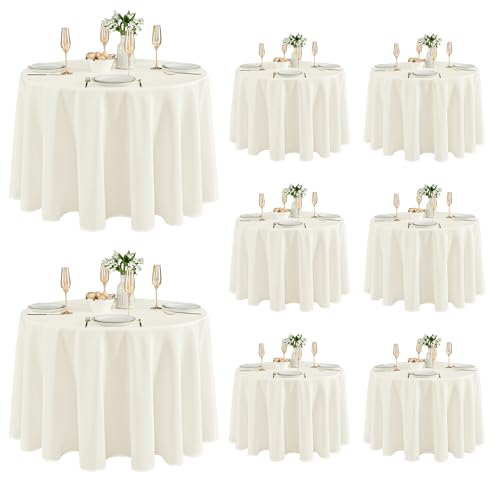 Fitable 8 Pack Ivory 120-Inch Round Tablecloths for 48-96 Inch Tables
