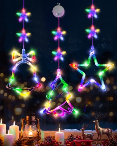 Rechargeable Christmas Window Lights 3 Pack - Multi-Color Holiday Decor with Timer & USB-C