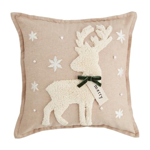 Mud Pie Tufted White 18x18 Square Pillow - Cotton Decorative Throw Pillow