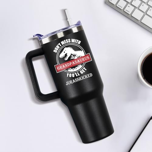 Grandpa Saurus 40oz Tumbler - Grandpa B Variation, Gift Set with Straw
