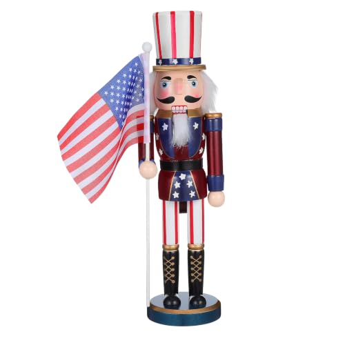 Valiclud Patriotic Nutcracker Figurine – Wooden Soldier Nutcracker with USA Flag