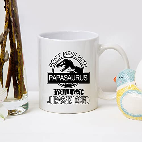 Aletege White Papasaurus Mug Don't Mess with Papasaurus 11oz Dad Gift