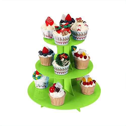 3-Tier Cupcake Stand, Cake Stand holder, Tiered DIY Cupcake Stand Tower for Dessert Table Displays, Birthday Theme Party Favors Decoration, Floral Tea Party, 12" W x 12.8" H, Green