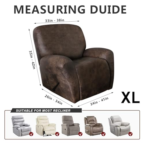 Molasofa XL Leather-Like Recliner Chair Cover Dark Brown 4-Piece Set for Wide Lazy Boy, Pets & Kids, X-Large, Brown