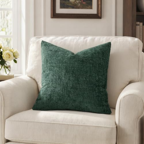 MIULEE 18x18 Dark Green Textured Chenille Couch Pillow Covers Pack of 2