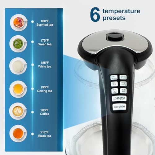 Electric Kettle with 6 Temperature Presets for Tea and Coffee - Fast Boil & Safety Design