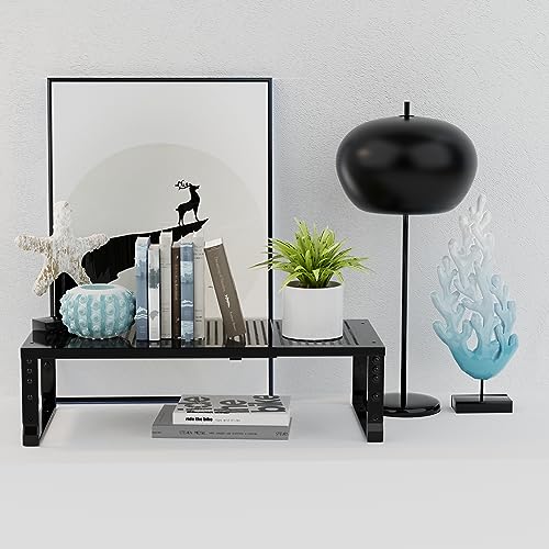 Expandable Stackable Metal Kitchen Organizer with Adjustable Shelves - Large Black 10.24"D x 16.6"~26.5"W x 6.1"/7.5"H