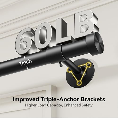 Adjustable Heavy Duty Curtain Rod Set 32-60 Inch Black with Finials - 2 Pack