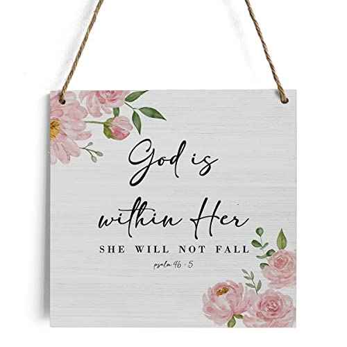 Inspirational Rustic Christian wall decor Gifts, pink room Women Religious Wood Sign Home Farmhouse Wall Hanging Decor Pink Flower Wooden Wall Art Decor Plaque for Bedroom Psalm 46:5