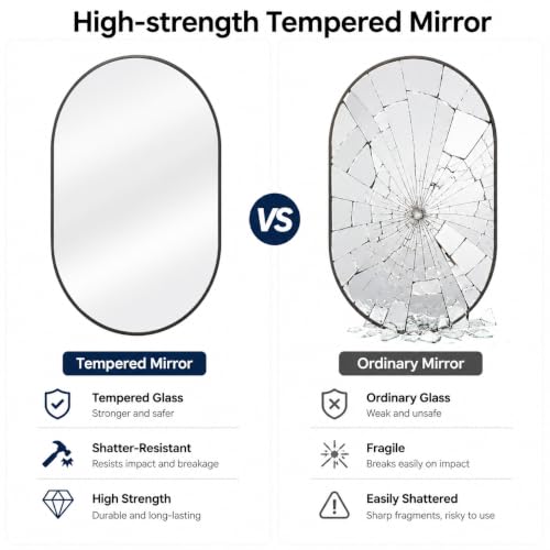 20x28 Inch Black Oval Bathroom Mirror - Wall Mount Wall Mirror with Frame - Modern Vanity & Wall Decor