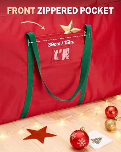 MaidMAX 9ft Christmas Tree Storage Bag with Handles, 63.5x15x27in, Red