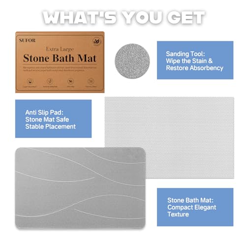 Stone Bath Mat 2-Pack - Non-Slip, Quick Dry Diatomaceous Earth Bathroom Rug