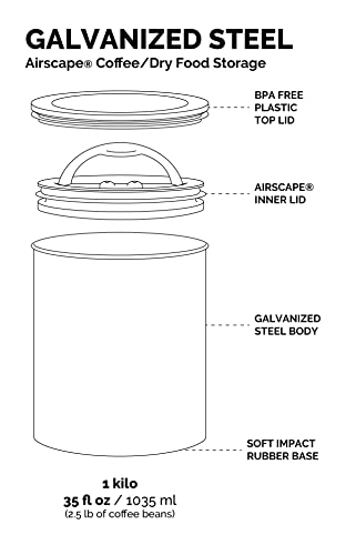 AirScape Coffee Storage Canister 2.2 lbs Matte White Kilo Version - Airtight Freshness Preservation