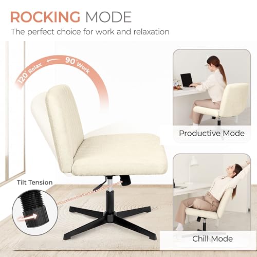 Orange Factory Criss Cross Chair - Wide Fabric Vanity Seat, Beige No Wheel