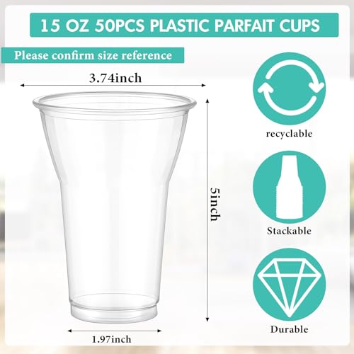 Baderke 50 Pcs 15 oz Plastic Parfait Cups, Root Beer Float Cups