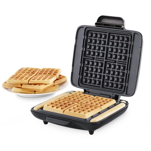 DASH No-Drip Silver Waffle Maker - 4 Square Mini Waffles, Family Breakfast