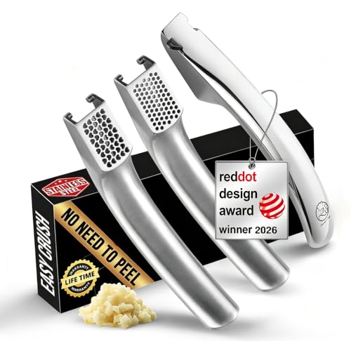 Gourmet Easy Garlic Press Combo No Peel Stainless Steel Dual Plate Kitchen Tool