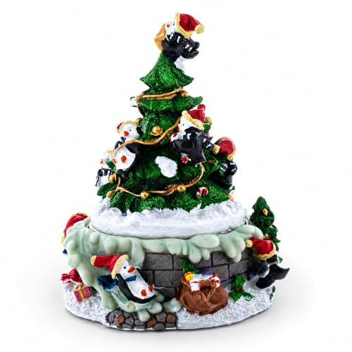 Animated Musical Penguin Christmas Tree Figurine with Rotating Music Box