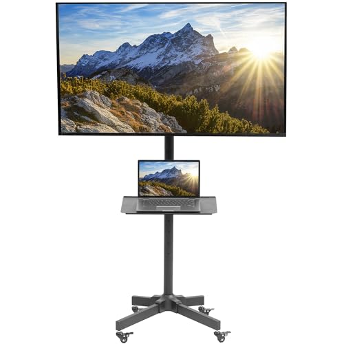 VIVO TV Cart for 13-60 Inch Flat & Curved Screens Max 55 lbs, Locking Casters, Adjustable Height, Shelf, Black, STAND-TV04M