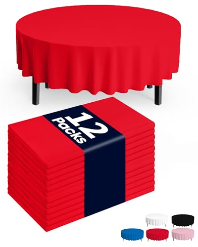 Pureegg Red 84" Round Disposable Tablecloth, 12 Pack - Leakproof Plastic Cover