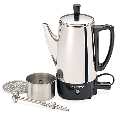 Presto 02822 Stainless Steel 6-Cup Electric Coffee Percolator - Fast Brewing, Compact Design