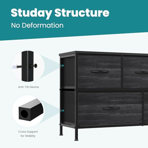 OLIXIS Black 5-Drawer Dresser for Bedroom & Closet Storage, 11.9"D x 38.1"W x 20.9"H
