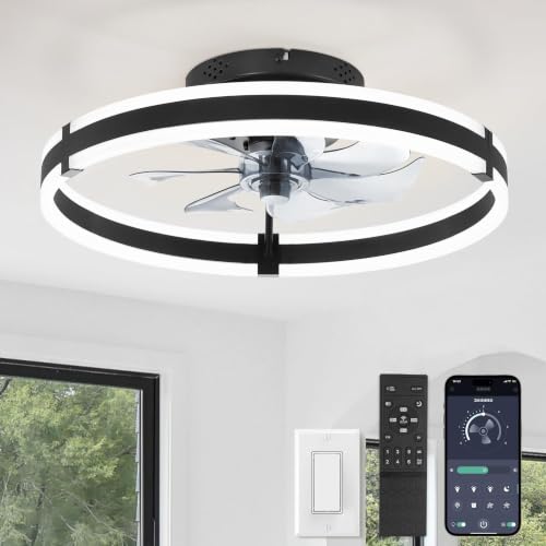 Low Profile 19.7 Inch Ceiling Fan with Lights and Remote Control - Black, Smart App Compatible