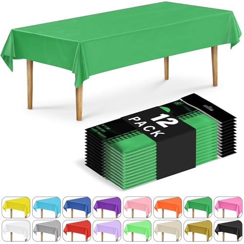 12 Pack Green Plastic Tablecloths (Rectangular 54x108 in)