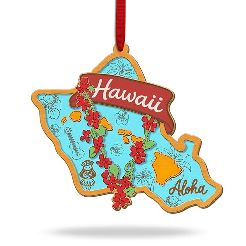 Hawaii Christmas Ornament - Tropical Island Decor, Wooden & Acrylic Holiday Gift