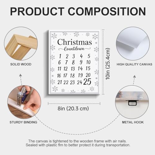 Christmas Countdown Calendar Wall Art - Festive Holiday Decor 8x10 Framed