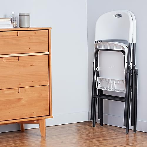 2-Pack White Folding Plastic Chairs with Back Support - Portable & Heavy Duty