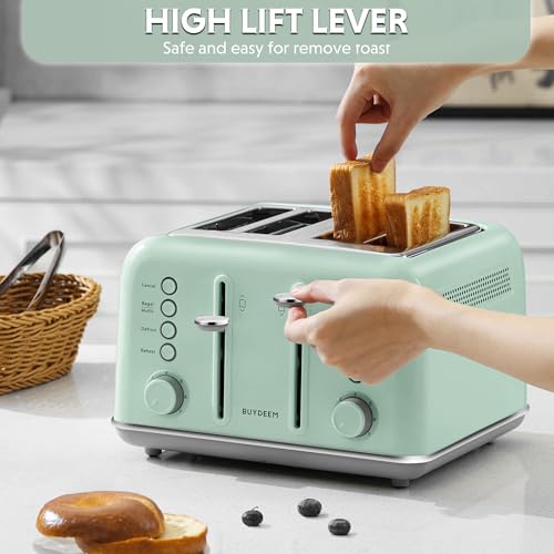 BUYDEEM 4-Slice Toaster with 7 Shade Settings, Extra Wide 1.5" Slots, Green Variation