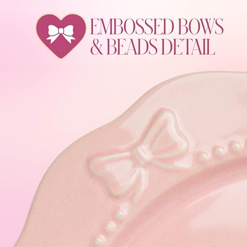 Paris Hilton Pink Embossed Bow 12-Piece Dinnerware Set for 4 – Ceramic Stoneware, Microwave & Dishwasher Safe