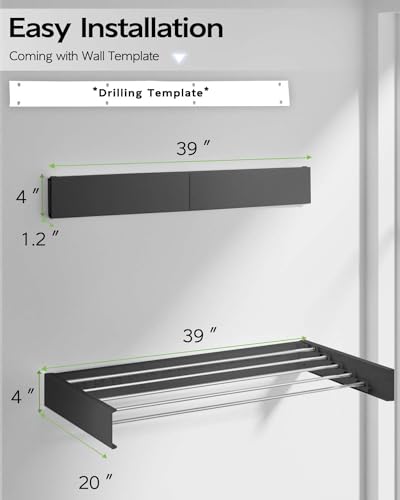 Foldable Wall-Mounted Clothes Drying Rack 40-Inch Black - Space Saver Laundry Dryer