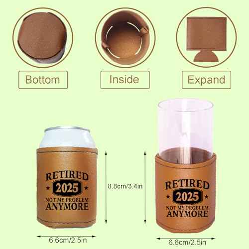 Funny Retirement Gifts for Men 2025, Leather Beer Cans Cooler Sleeve Party, Retired Gifts for Men Dad Grandpa Husband Fathers Day Christmas