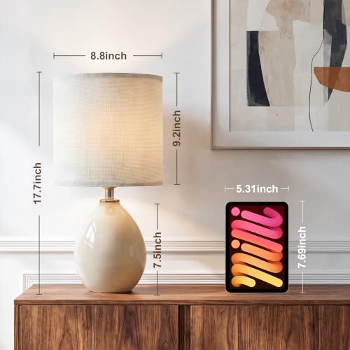 Dawnwake Cream 17.7" Ceramic Table Lamps Set of 2 for Living Room & Bedroom