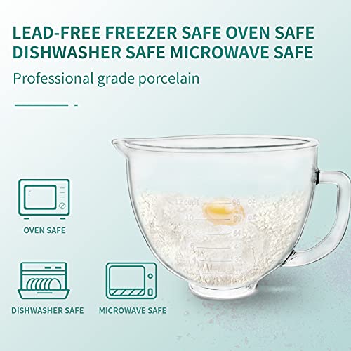Kitwanda Glass Mixer Bowl for KitchenAid 4.5-5 Qt Stand Mixers with Handle & Measurement Markings - Clear (Secondary)
