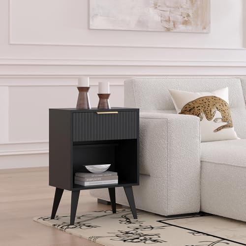Nightstand with Fluted Panel and Storage - Black, 1 Variation