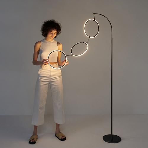 Black 3-Ring Modern Floor Lamp - Tall Arc Standing Light for Living Room Decor