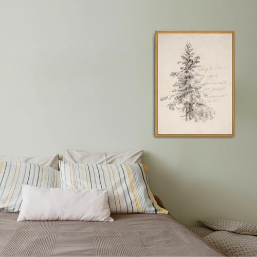 Roslynity 16x12 Inch Framed Canvas Wall Art Christmas Tree Scripture Peace on Earth Luke 2:14 Winter Pine Religious Home Decor