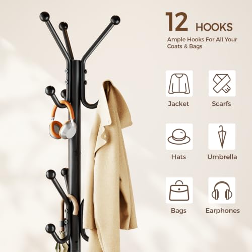 HYSEYY Coat Rack Freestanding,Metal Tree for Entryway with 12 Hooks